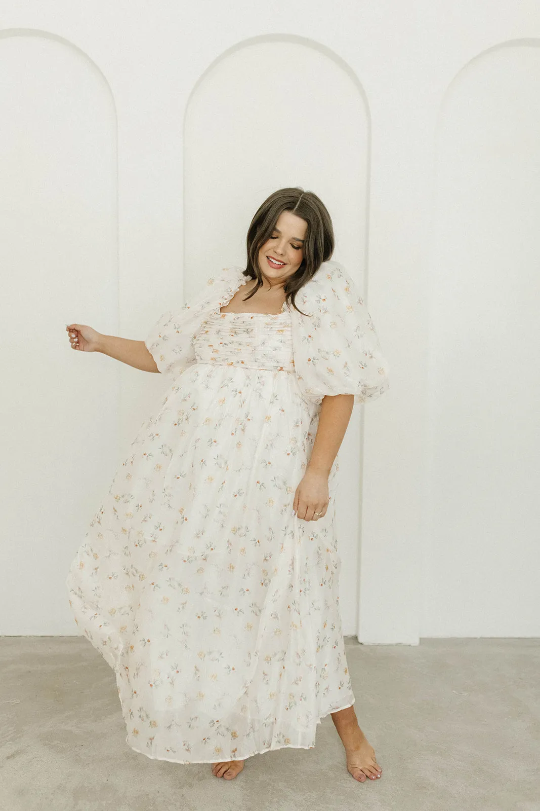 Melody Maxi Dress with Pleats and Bow Detail in Yellow Rose Floral - Bump Friendly & Inclusive Sizing (S-3XL)