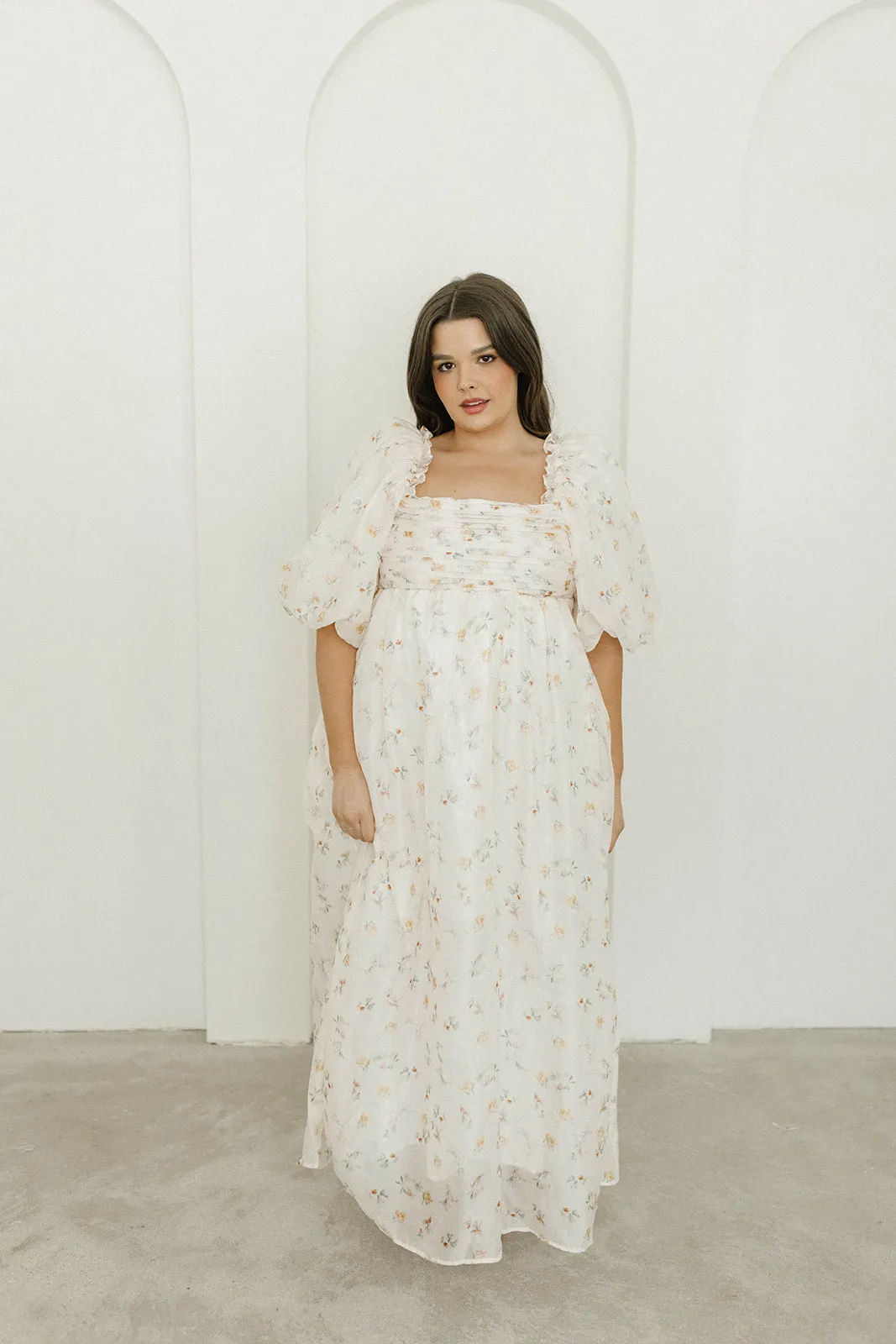 Melody Maxi Dress with Pleats and Bow Detail in Yellow Rose Floral - Bump Friendly & Inclusive Sizing (S-3XL)