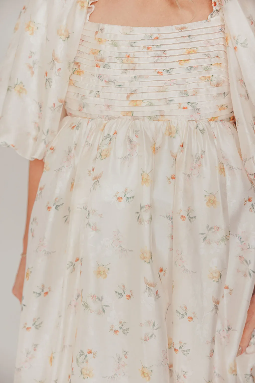 Melody Maxi Dress with Pleats and Bow Detail in Yellow Rose Floral - Bump Friendly & Inclusive Sizing (S-3XL)