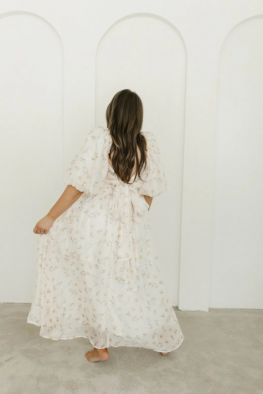 Melody Maxi Dress with Pleats and Bow Detail in Yellow Rose Floral - Bump Friendly & Inclusive Sizing (S-3XL)
