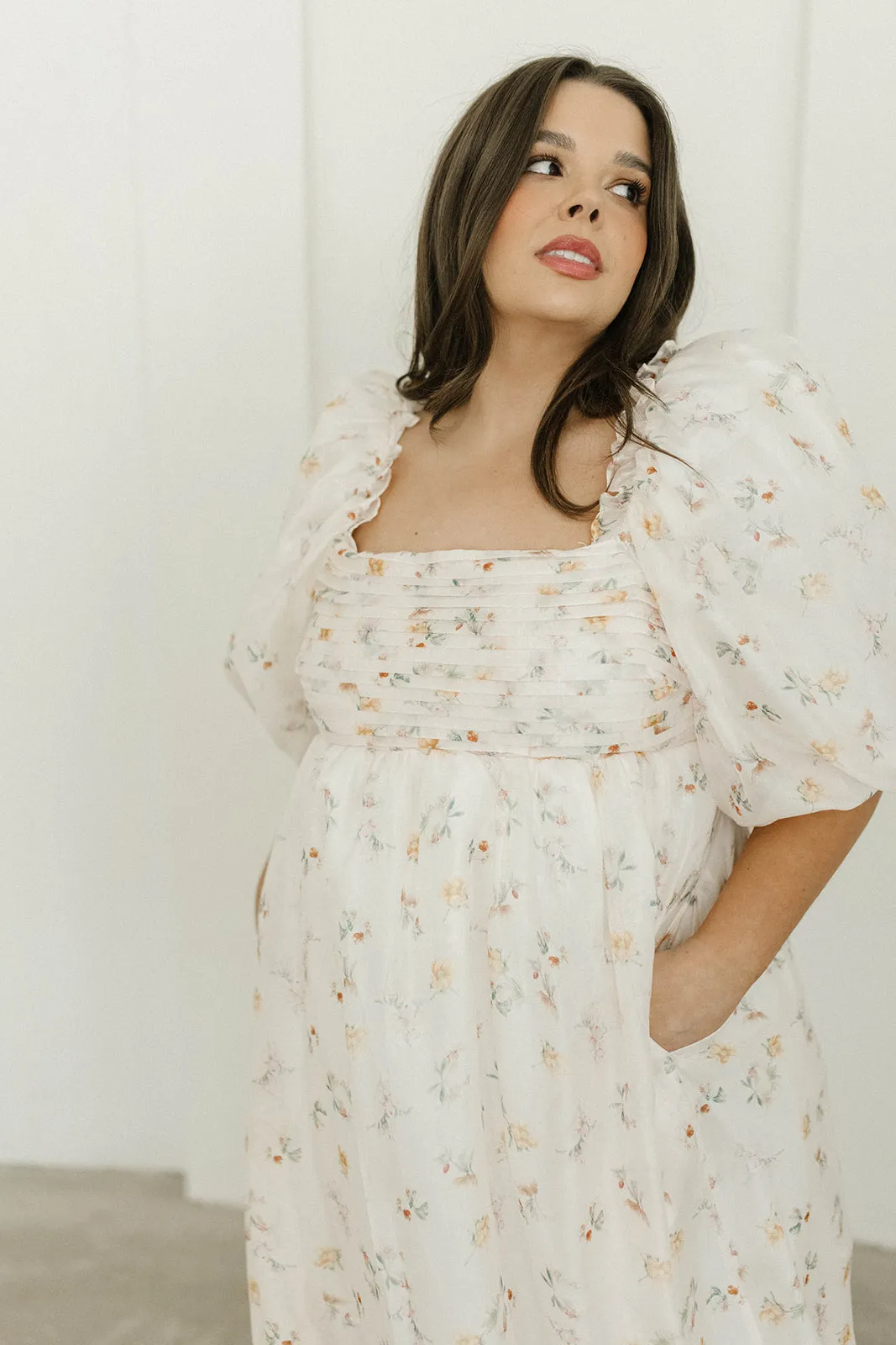 Melody Maxi Dress with Pleats and Bow Detail in Yellow Rose Floral - Bump Friendly & Inclusive Sizing (S-3XL)