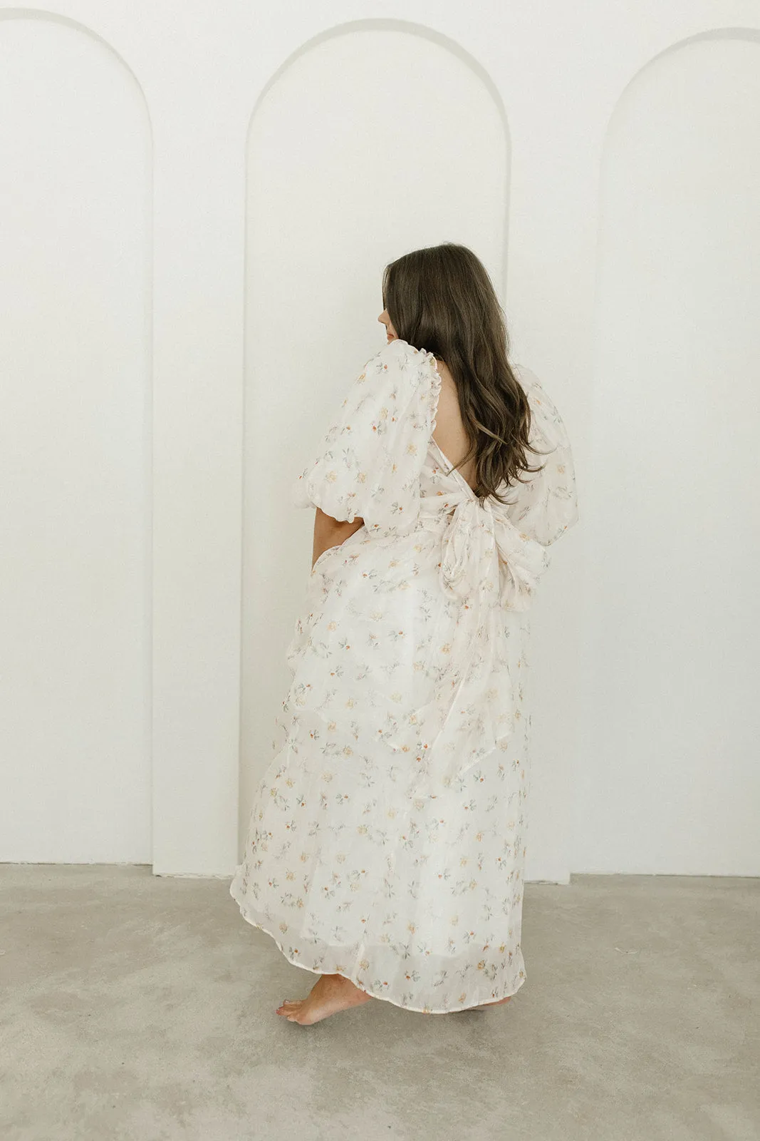 Melody Maxi Dress with Pleats and Bow Detail in Yellow Rose Floral - Bump Friendly & Inclusive Sizing (S-3XL)