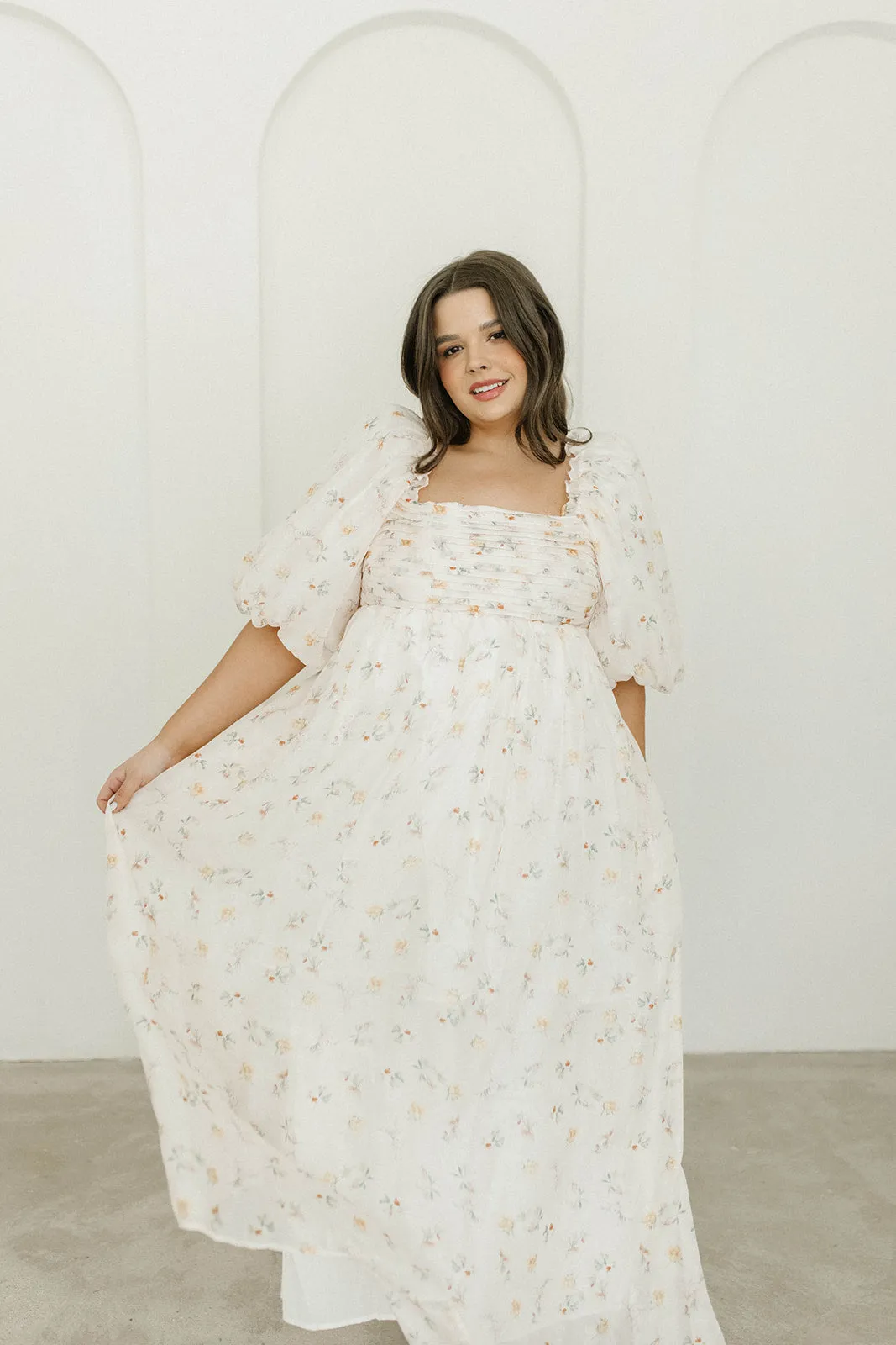 Melody Maxi Dress with Pleats and Bow Detail in Yellow Rose Floral - Bump Friendly & Inclusive Sizing (S-3XL)