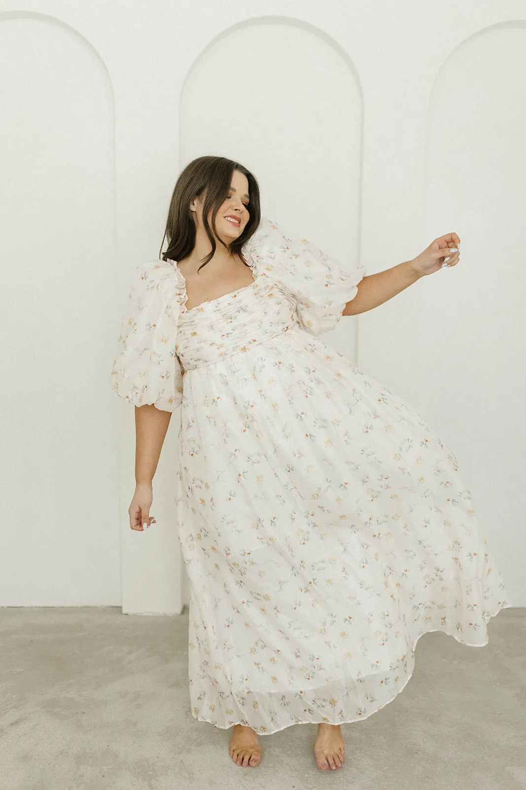 Melody Maxi Dress with Pleats and Bow Detail in Yellow Rose Floral - Bump Friendly & Inclusive Sizing (S-3XL)