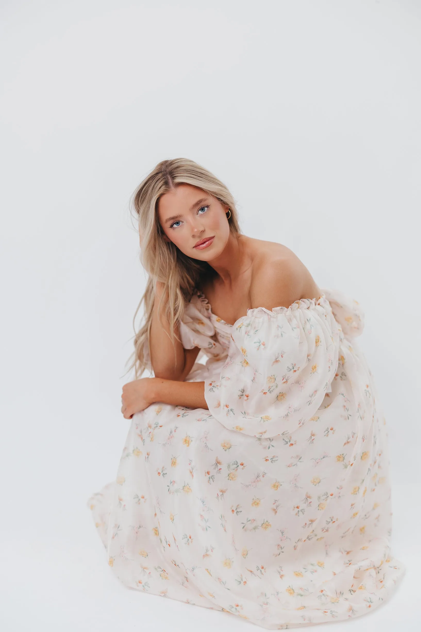 Melody Maxi Dress with Pleats and Bow Detail in Yellow Rose Floral - Bump Friendly & Inclusive Sizing (S-3XL)