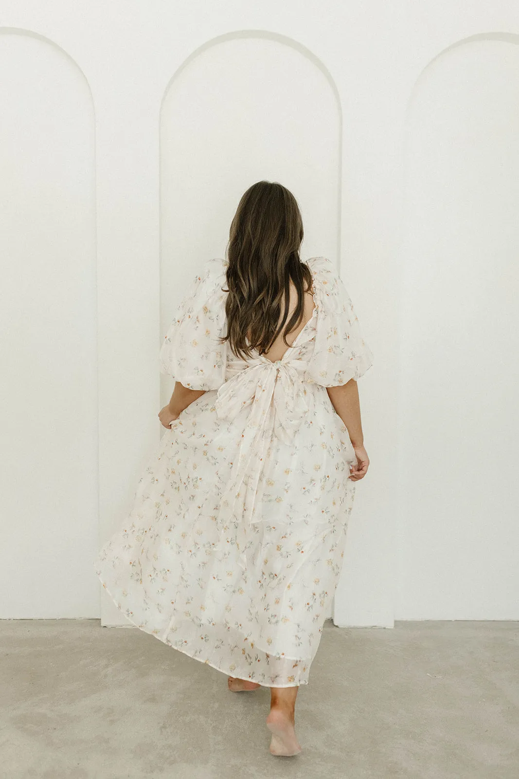 Melody Maxi Dress with Pleats and Bow Detail in Yellow Rose Floral - Bump Friendly & Inclusive Sizing (S-3XL)