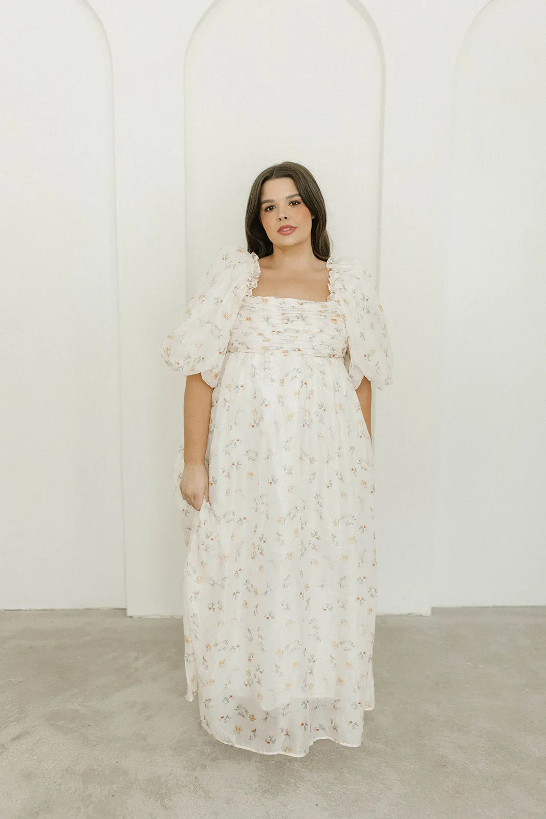 Melody Maxi Dress with Pleats and Bow Detail in Yellow Rose Floral - Bump Friendly & Inclusive Sizing (S-3XL)
