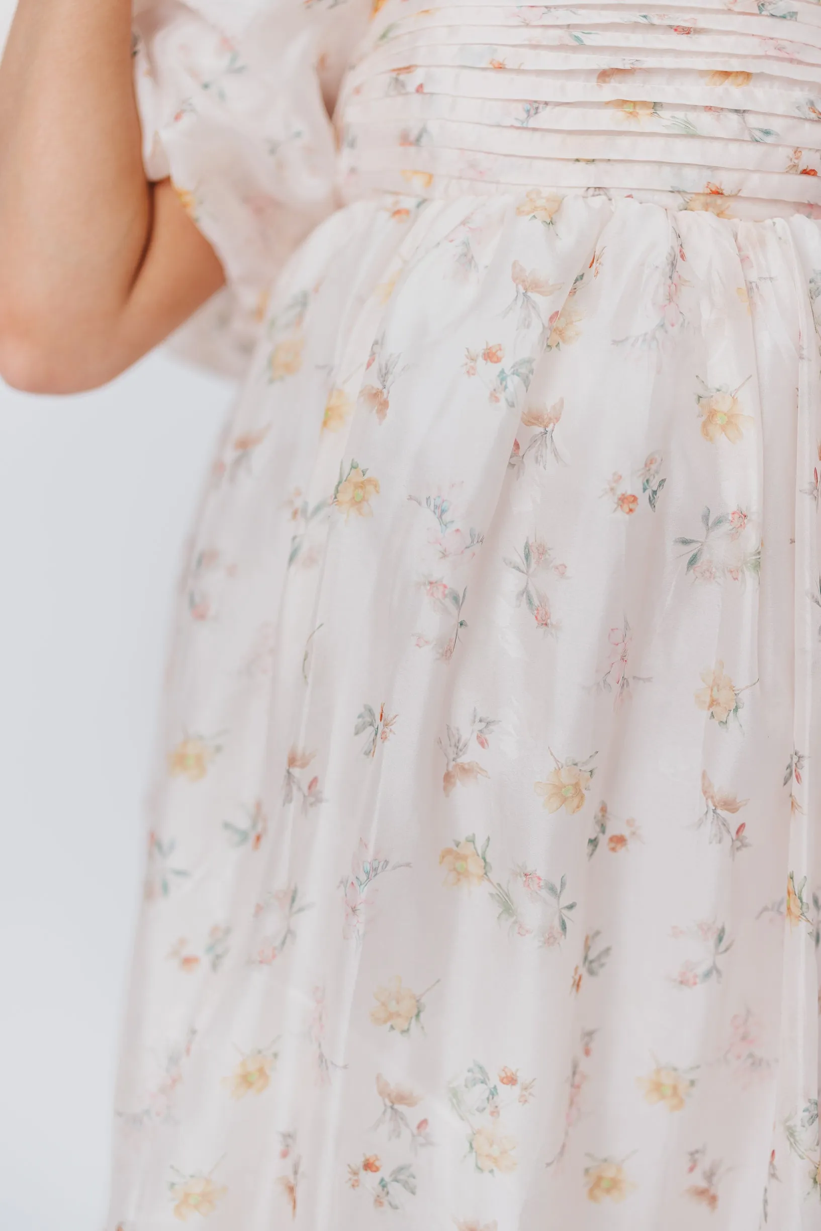 Melody Maxi Dress with Pleats and Bow Detail in Yellow Rose Floral - Bump Friendly & Inclusive Sizing (S-3XL)