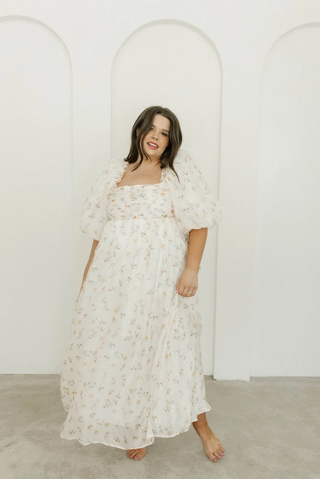 Melody Maxi Dress with Pleats and Bow Detail in Yellow Rose Floral - Bump Friendly & Inclusive Sizing (S-3XL)