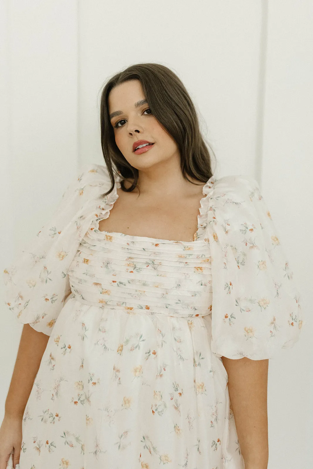 Melody Maxi Dress with Pleats and Bow Detail in Yellow Rose Floral - Bump Friendly & Inclusive Sizing (S-3XL)