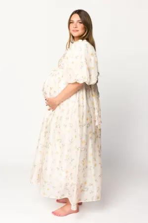 Melody Maxi Dress with Pleats and Bow Detail in Yellow Rose Floral - Bump Friendly & Inclusive Sizing (S-3XL)