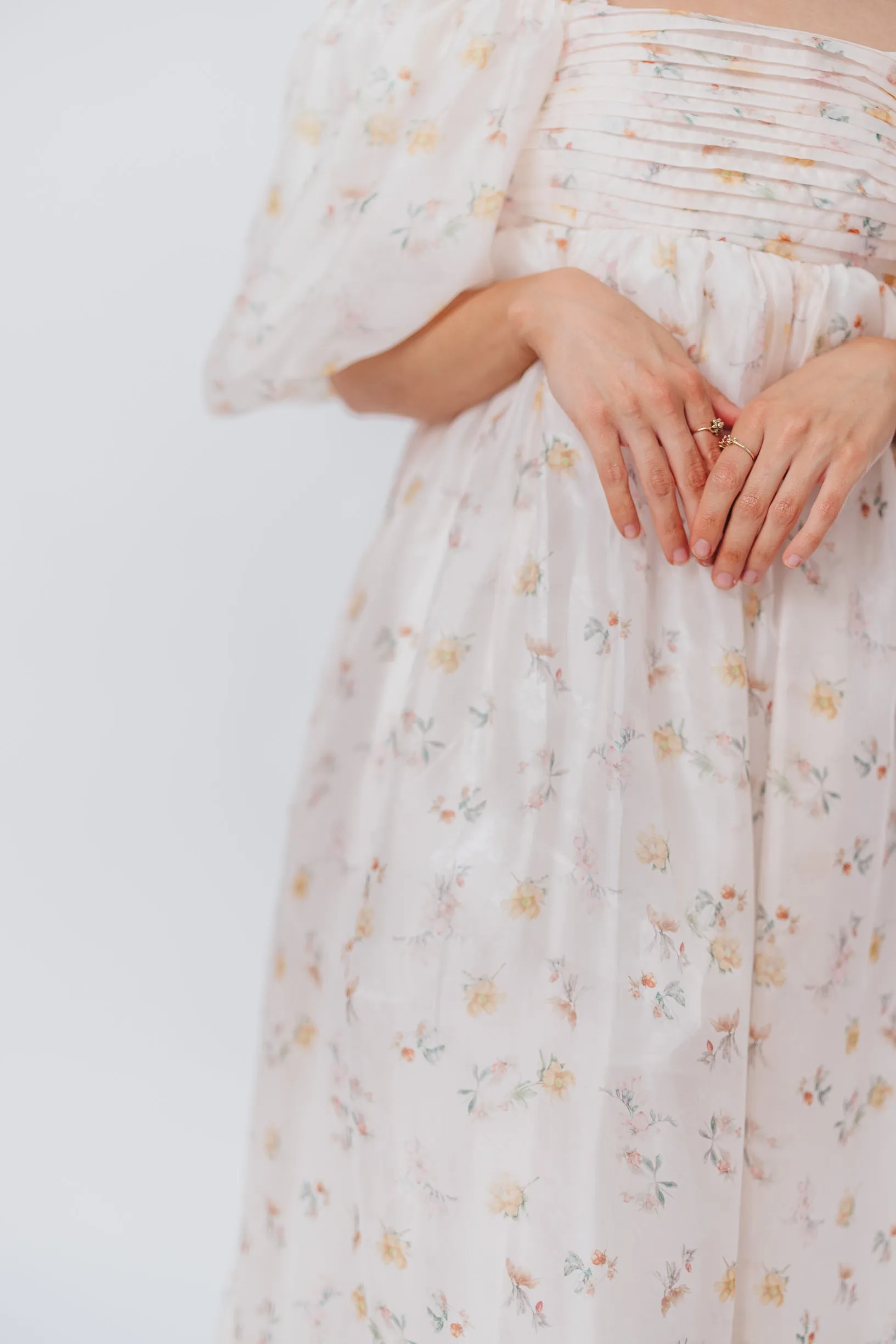 Melody Maxi Dress with Pleats and Bow Detail in Yellow Rose Floral - Bump Friendly & Inclusive Sizing (S-3XL)