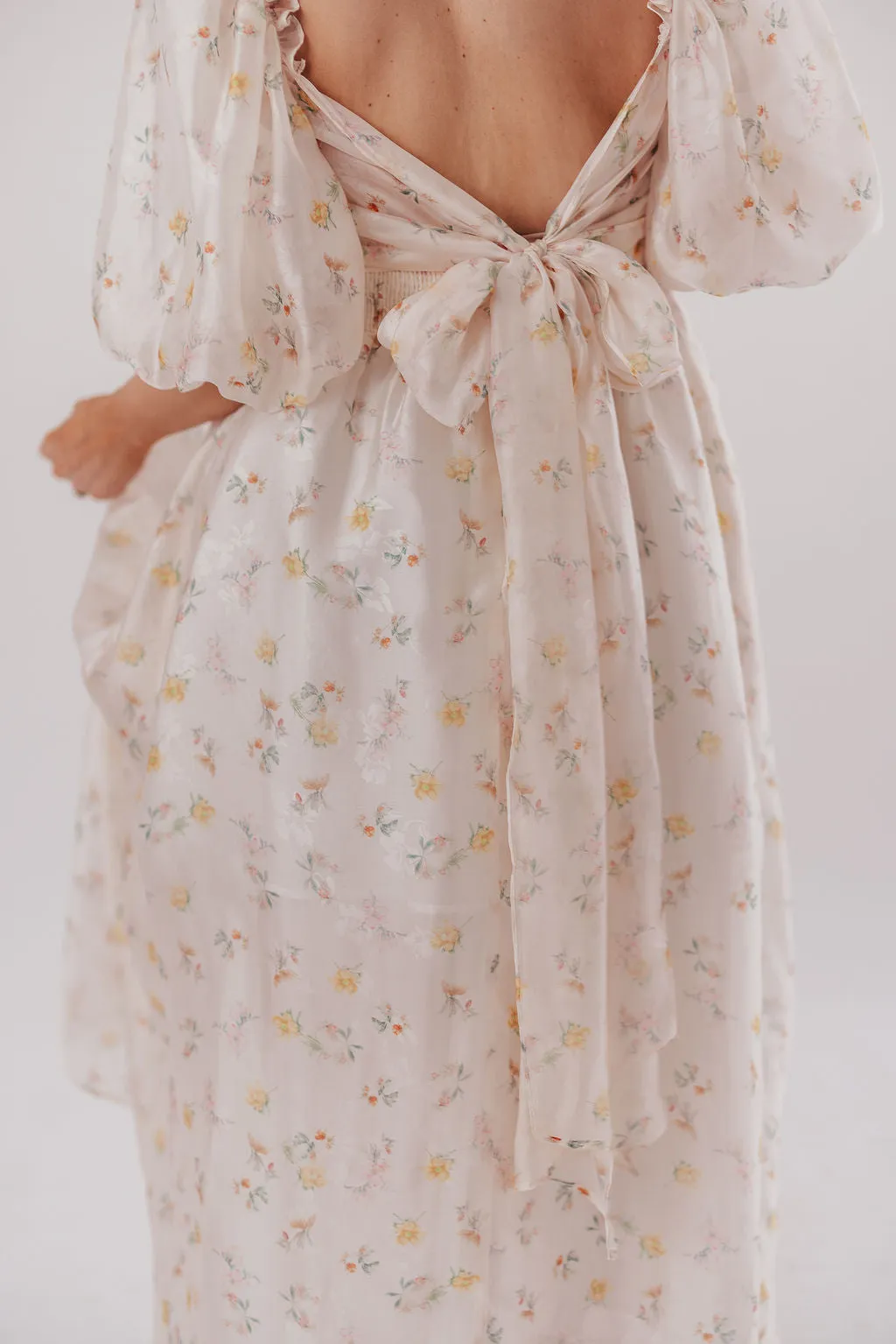 Melody Maxi Dress with Pleats and Bow Detail in Yellow Rose Floral - Bump Friendly & Inclusive Sizing (S-3XL)