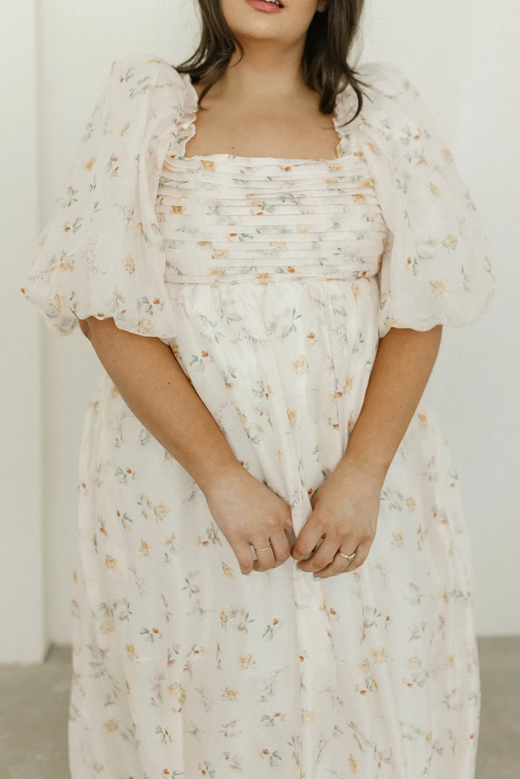 Melody Maxi Dress with Pleats and Bow Detail in Yellow Rose Floral - Bump Friendly & Inclusive Sizing (S-3XL)