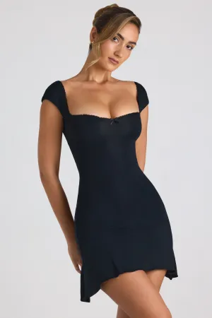 Modal Asymmetric Lace-Up A-Line Mini Dress in Black