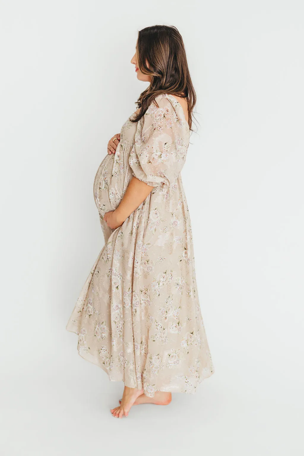 Mona Maxi Dress in Beige/Brown Floral