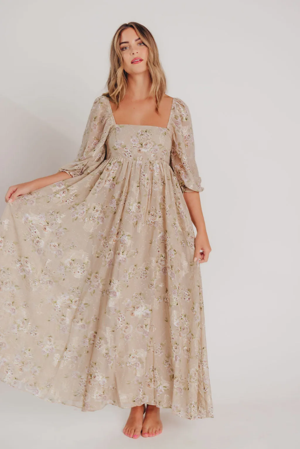 Mona Maxi Dress in Beige/Brown Floral