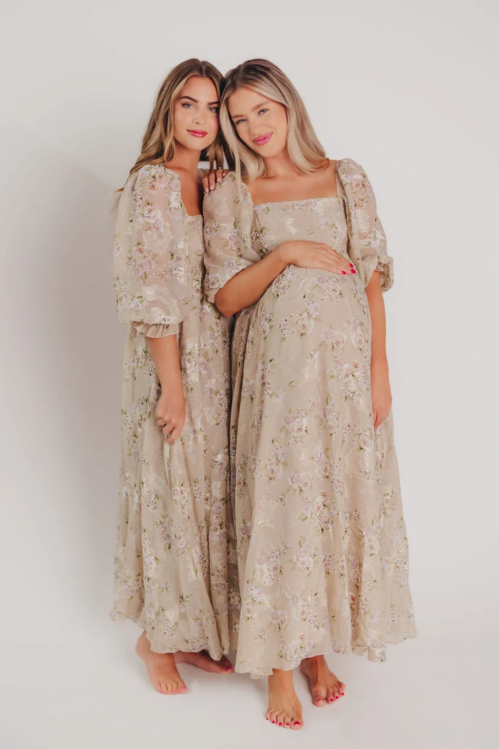 Mona Maxi Dress in Beige/Brown Floral