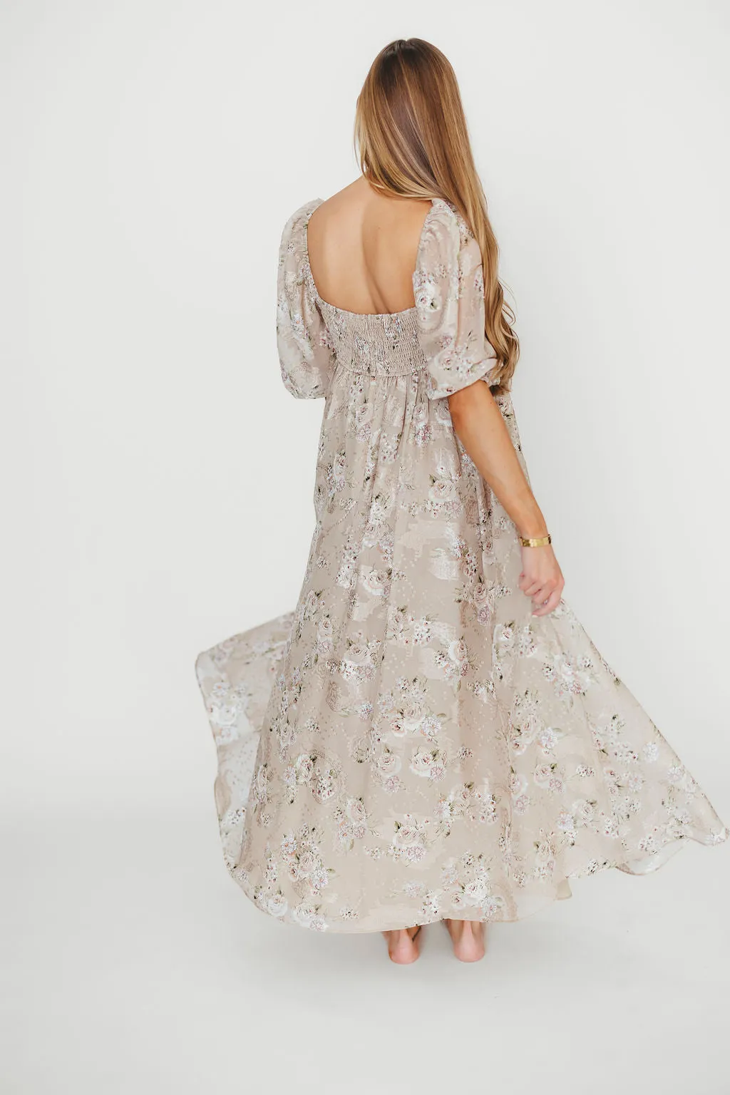 Mona Maxi Dress in Beige/Brown Floral