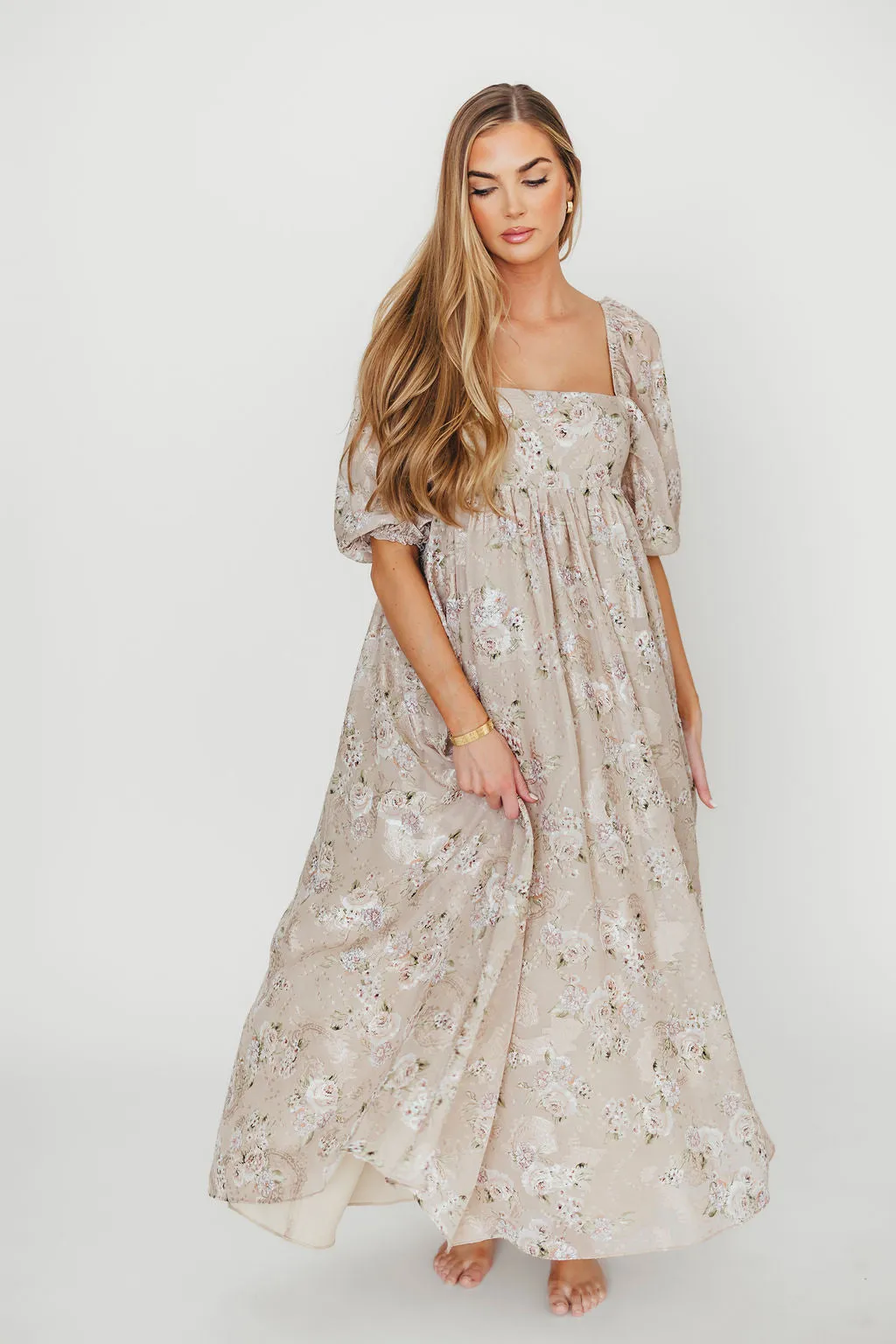 Mona Maxi Dress in Beige/Brown Floral