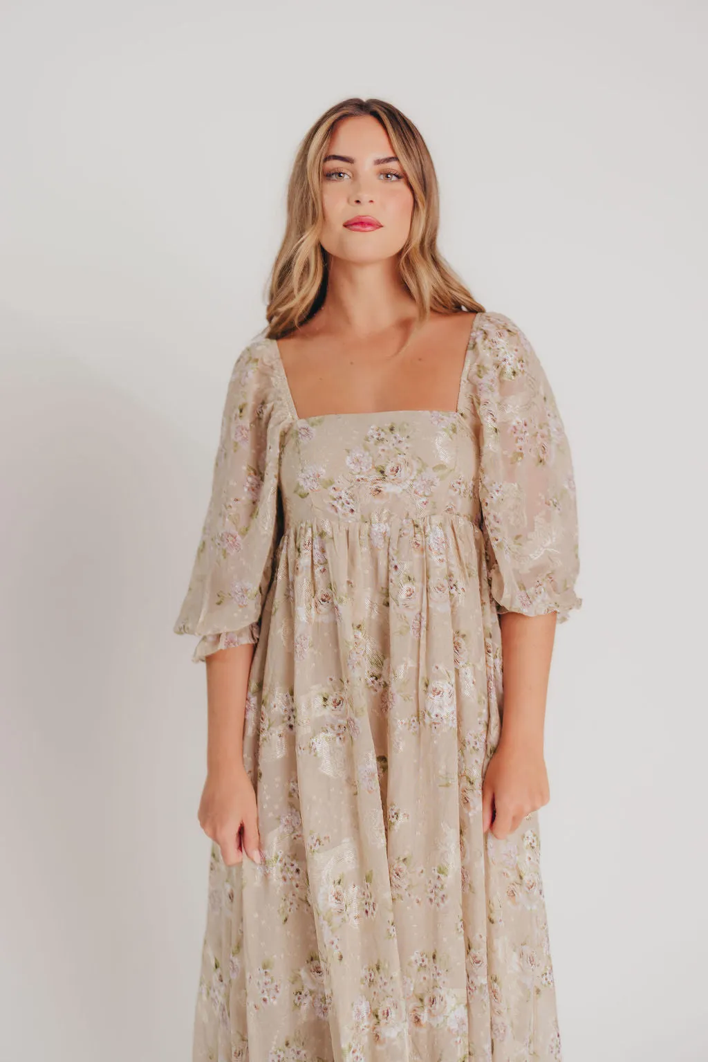 Mona Maxi Dress in Beige/Brown Floral