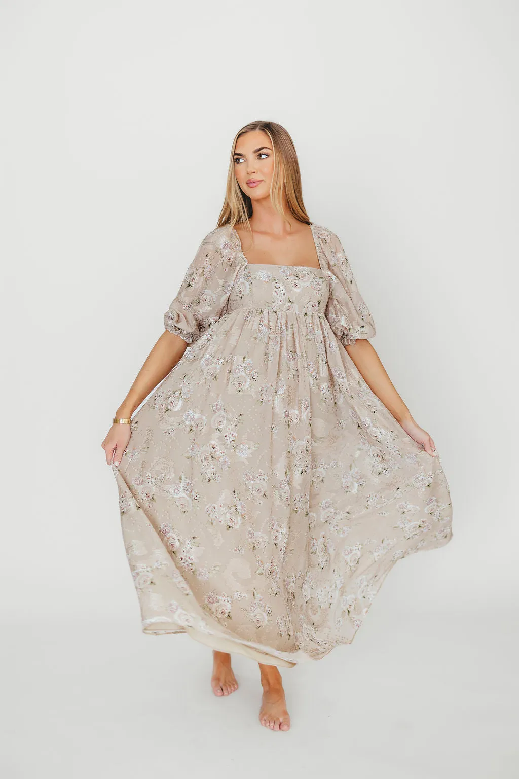 Mona Maxi Dress in Beige/Brown Floral