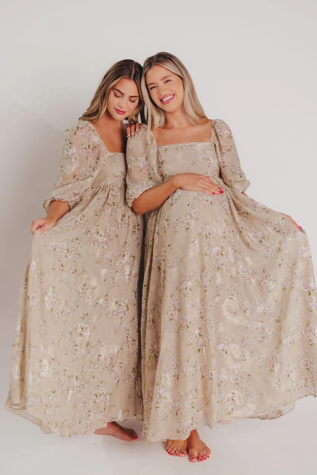 Mona Maxi Dress in Beige/Brown Floral