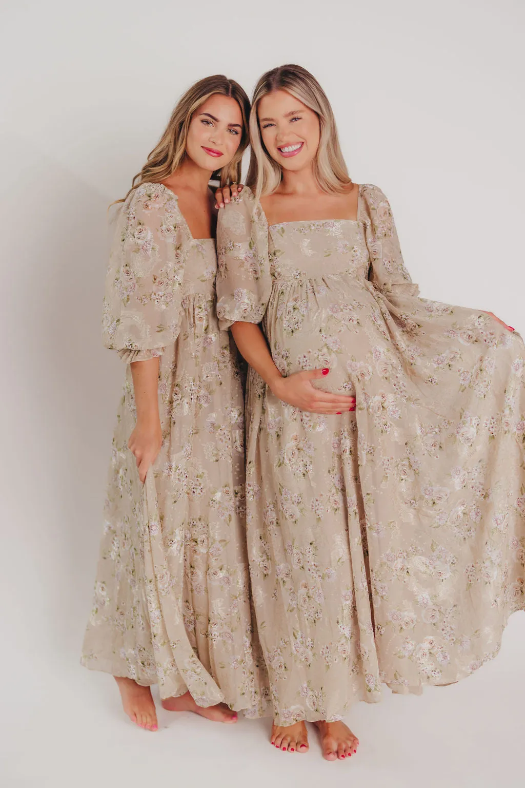 Mona Maxi Dress in Beige/Brown Floral
