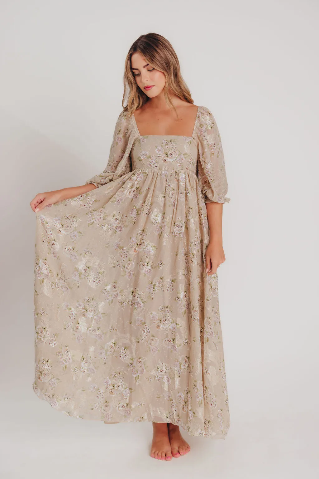 Mona Maxi Dress in Beige/Brown Floral
