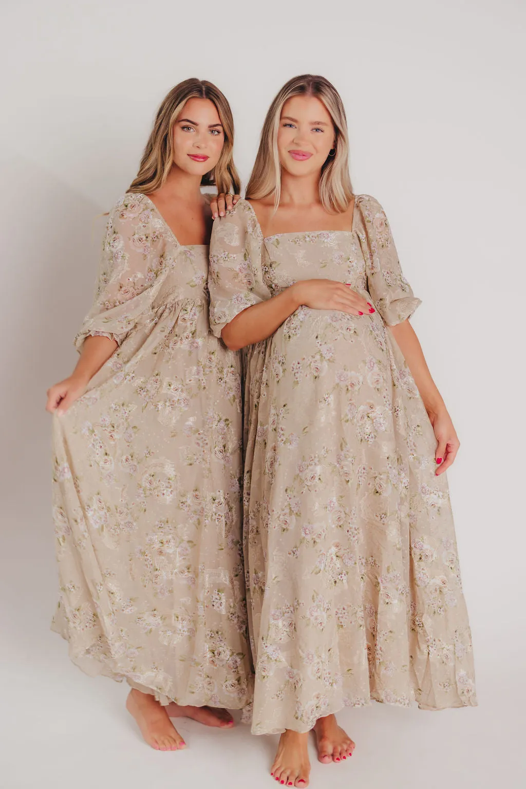 Mona Maxi Dress in Beige/Brown Floral