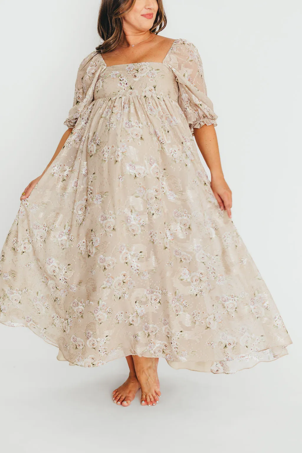 Mona Maxi Dress in Beige/Brown Floral