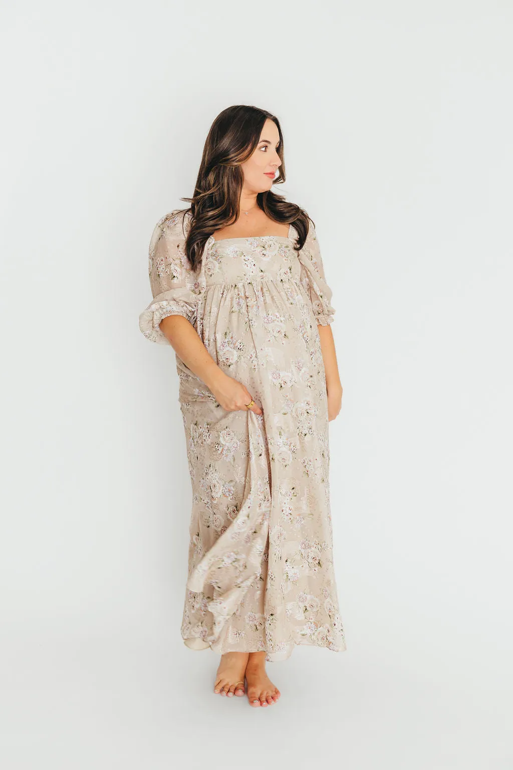 Mona Maxi Dress in Beige/Brown Floral