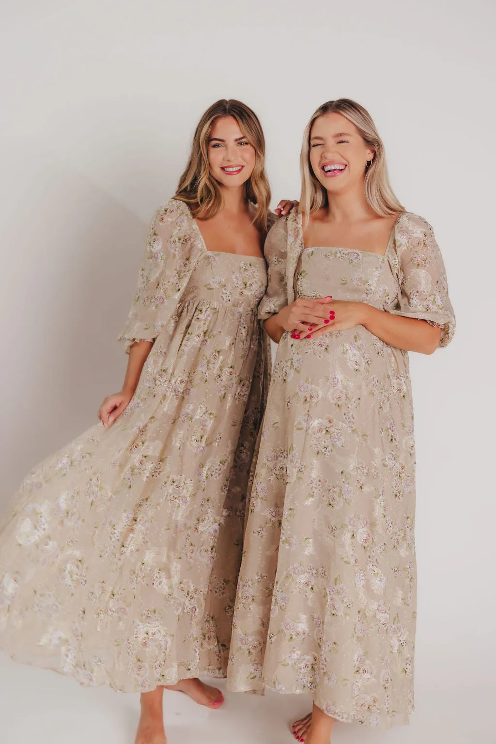 Mona Maxi Dress in Beige/Brown Floral