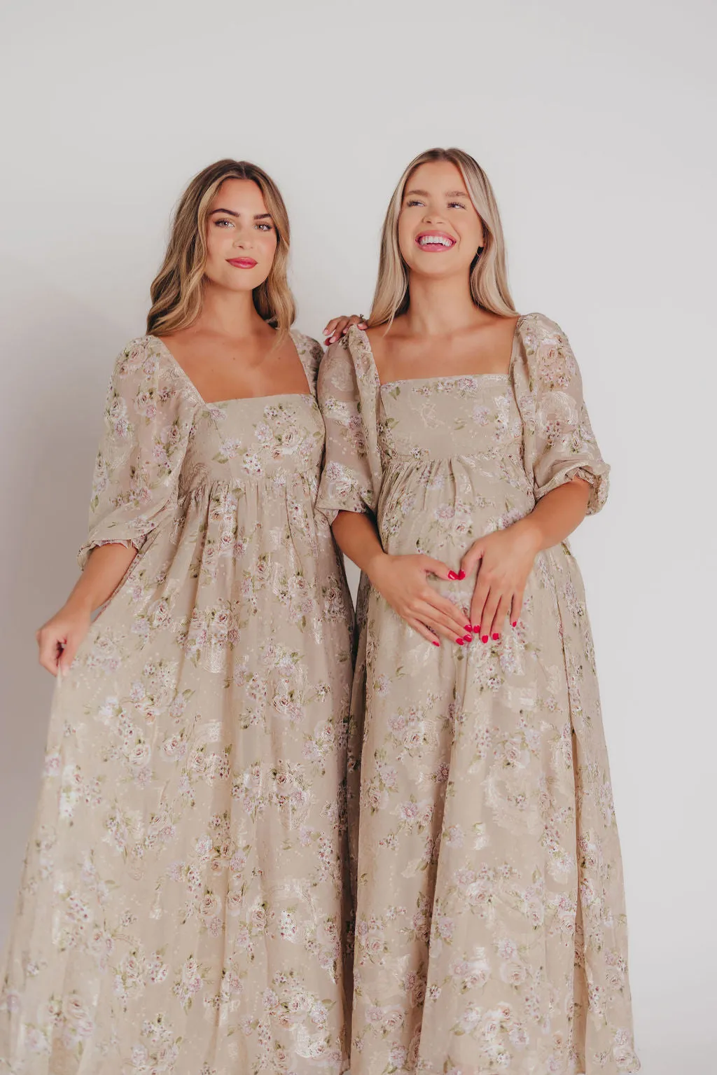 Mona Maxi Dress in Beige/Brown Floral