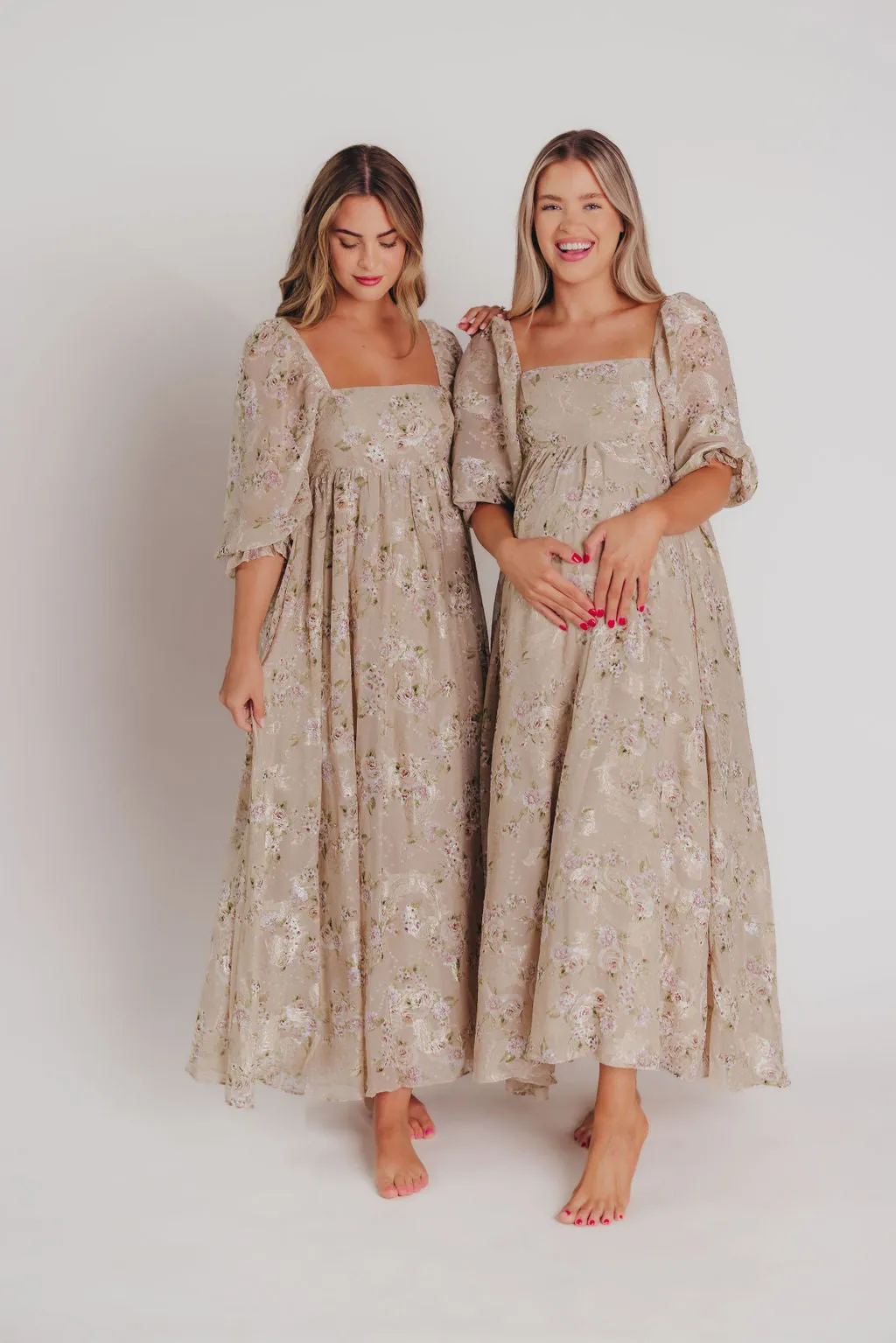 Mona Maxi Dress in Beige/Brown Floral