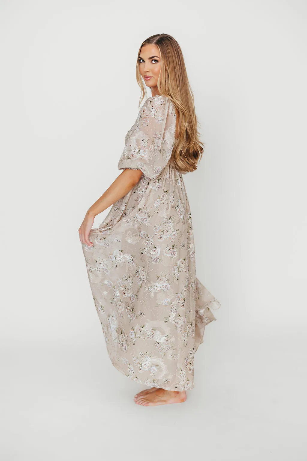 Mona Maxi Dress in Beige/Brown Floral