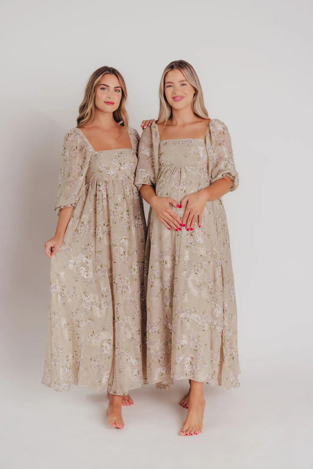 Mona Maxi Dress in Beige/Brown Floral