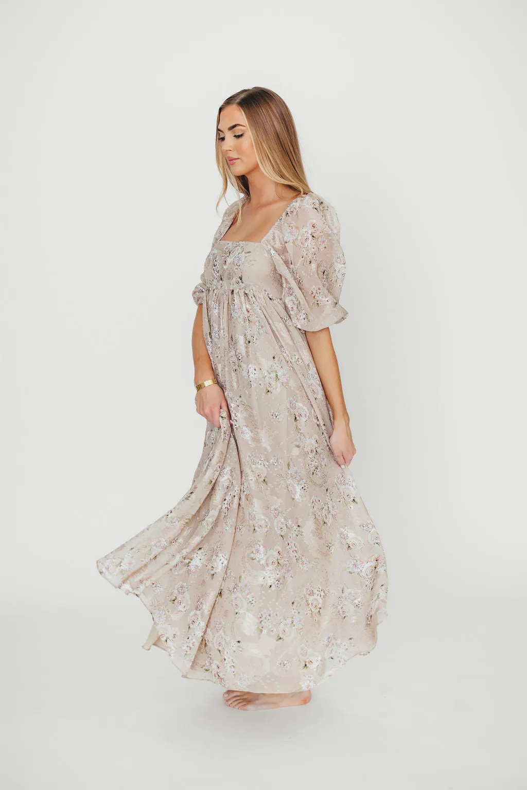 Mona Maxi Dress in Beige/Brown Floral