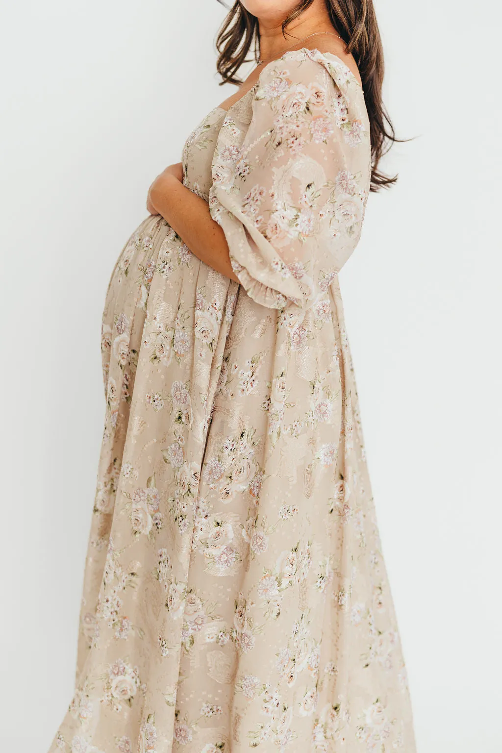 Mona Maxi Dress in Beige/Brown Floral