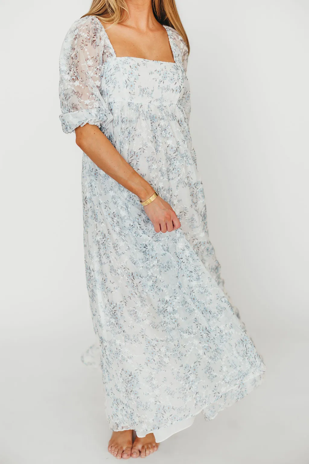 Mona Maxi Dress with Smocking in Blue White - Bump Friendly & Inclusive Sizing (S-3XL)