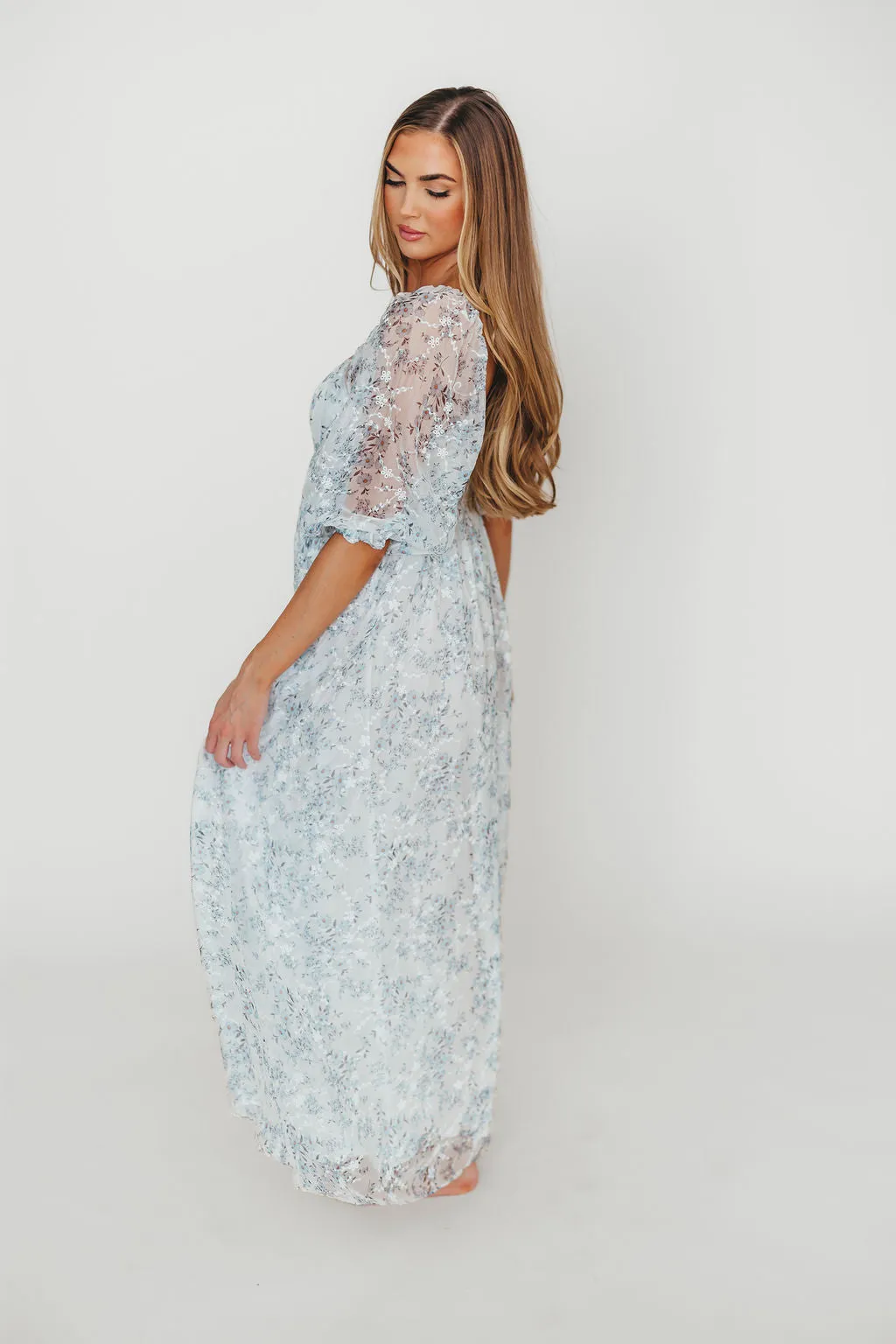 Mona Maxi Dress with Smocking in Blue White - Bump Friendly & Inclusive Sizing (S-3XL)