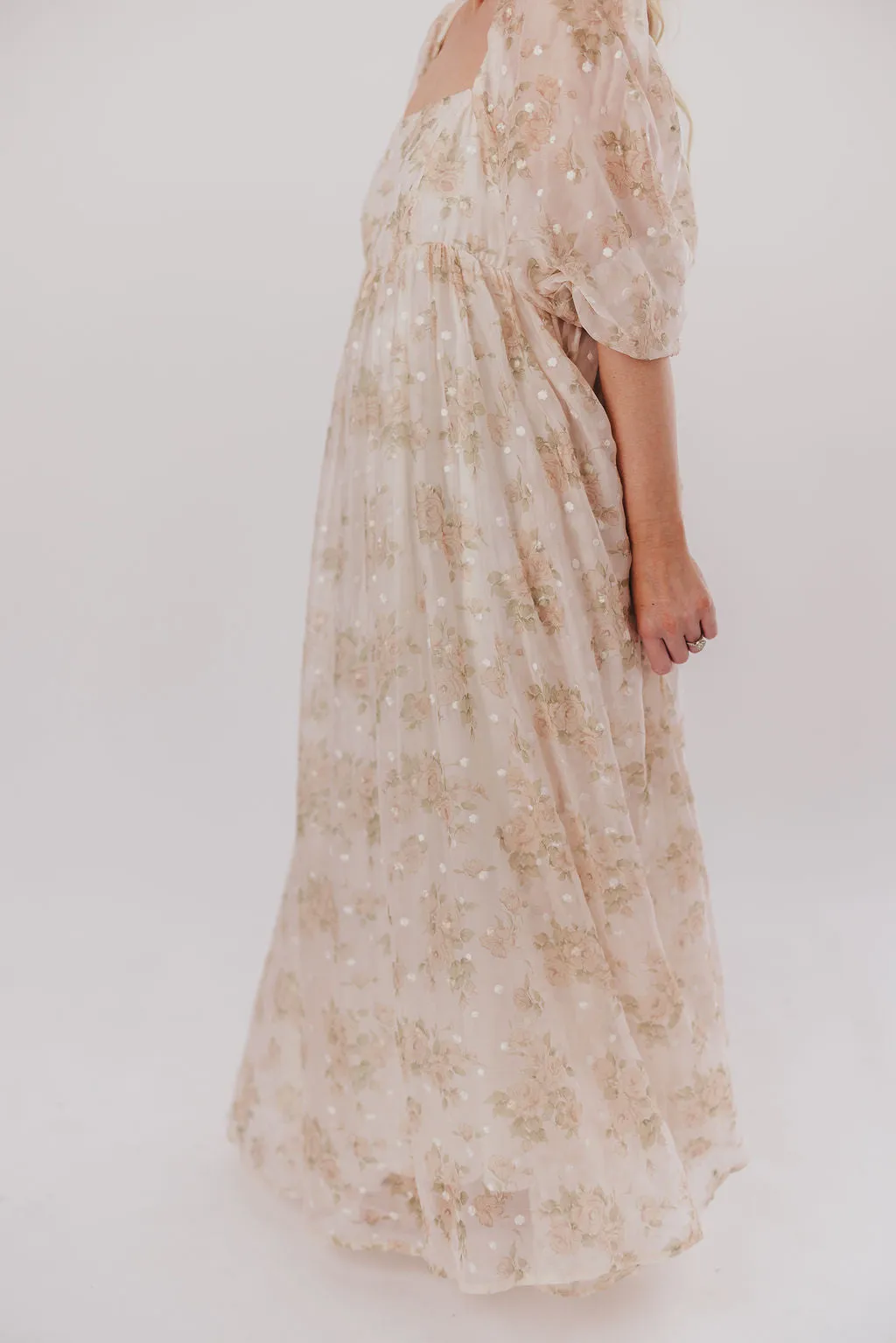 Mona Maxi Dress with Smocking in Cream Floral - Bump Friendly & Inclusive Sizing (S-3XL)