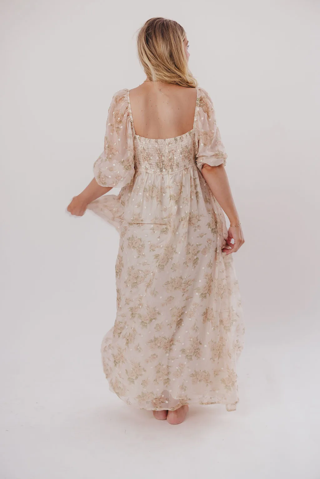 Mona Maxi Dress with Smocking in Cream Floral - Bump Friendly & Inclusive Sizing (S-3XL)
