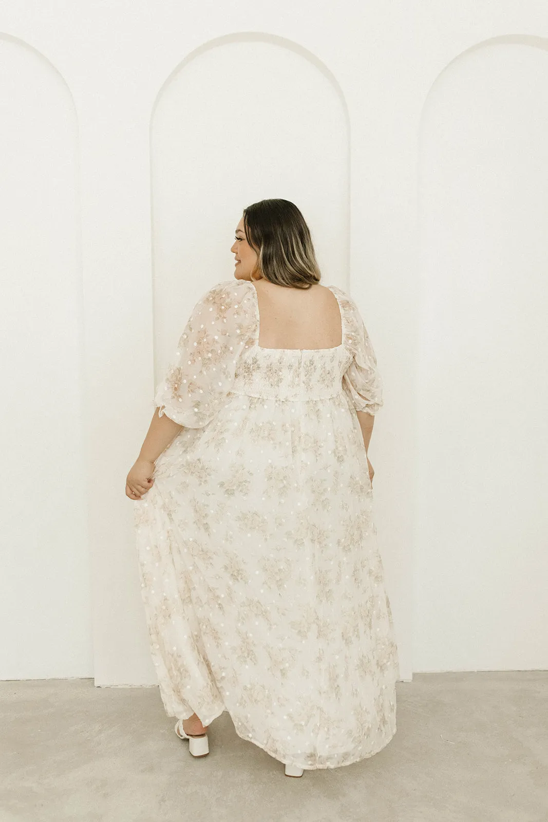 Mona Maxi Dress with Smocking in Cream Floral - Bump Friendly & Inclusive Sizing (S-3XL)