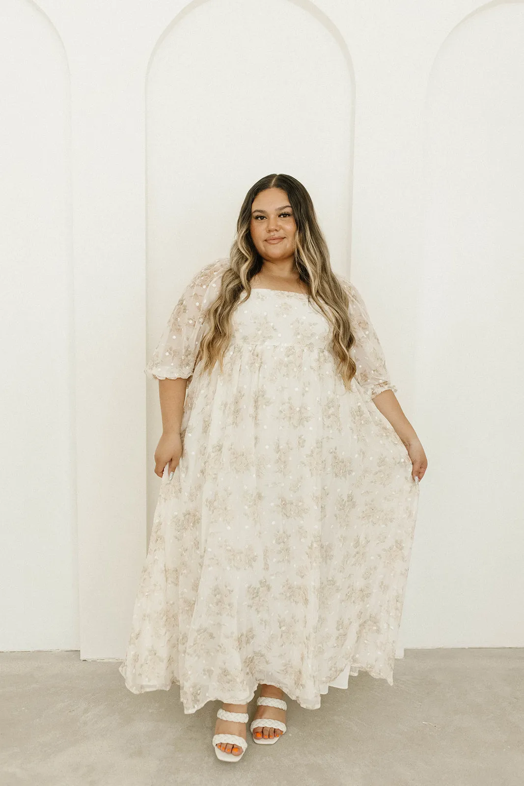 Mona Maxi Dress with Smocking in Cream Floral - Bump Friendly & Inclusive Sizing (S-3XL)
