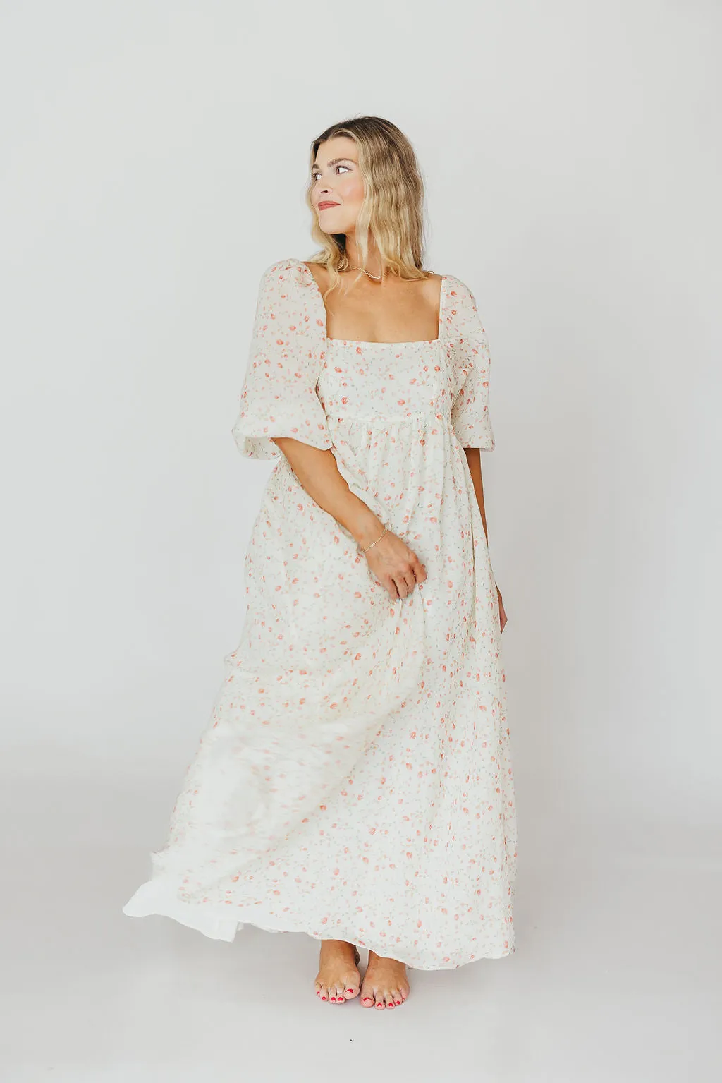 Mona Maxi Dress with Smocking in Ivory Floral - Bump Friendly & Inclusive Sizing (S-2XL)