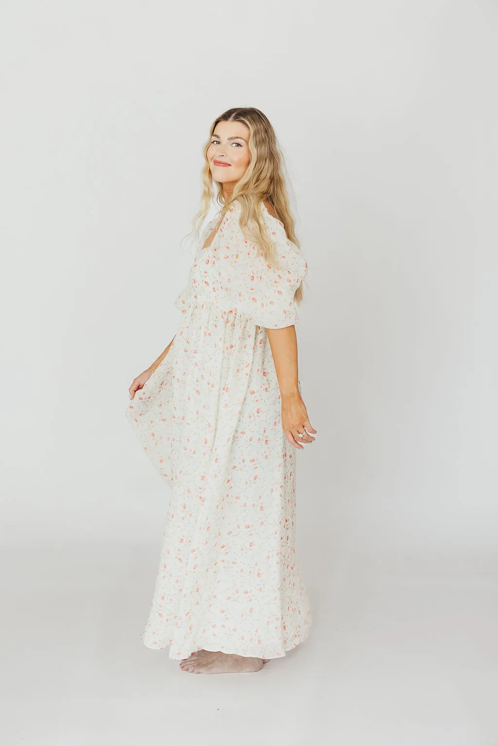 Mona Maxi Dress with Smocking in Ivory Floral - Bump Friendly & Inclusive Sizing (S-2XL)