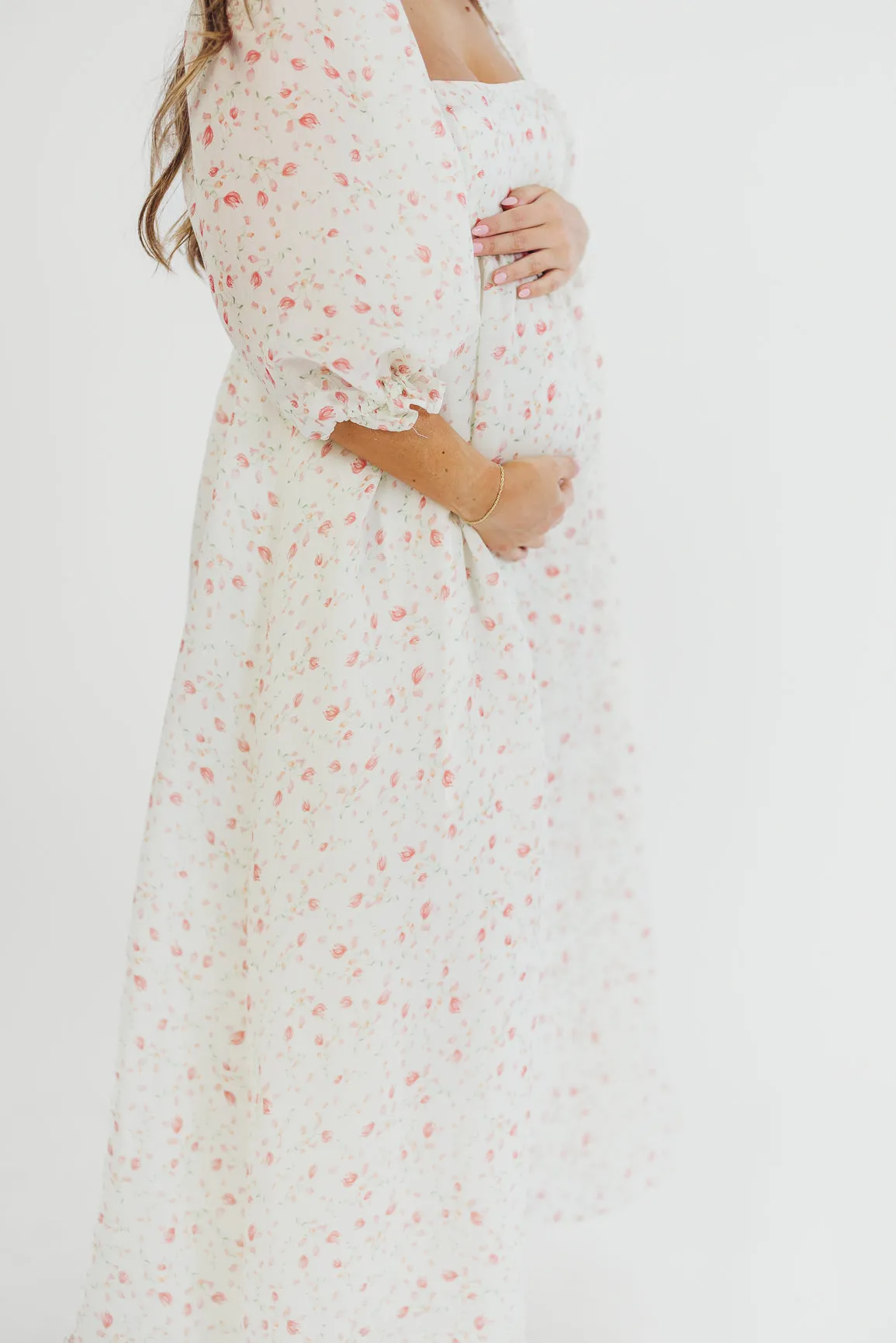 Mona Maxi Dress with Smocking in Ivory Floral - Bump Friendly & Inclusive Sizing (S-2XL)