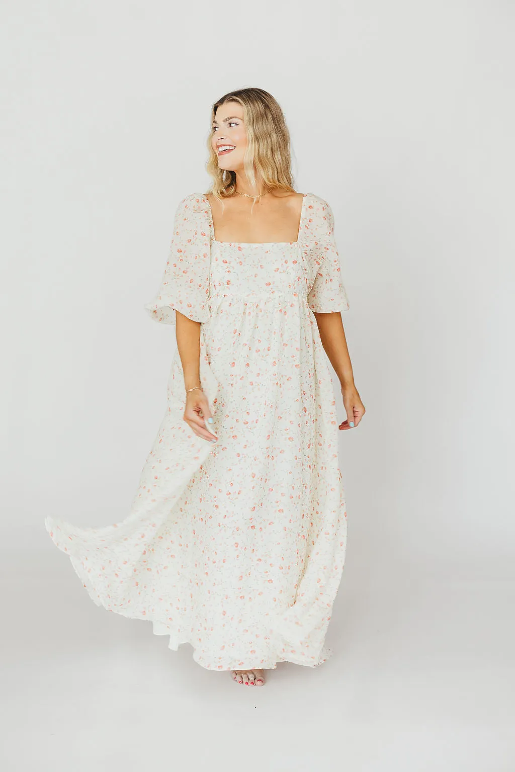 Mona Maxi Dress with Smocking in Ivory Floral - Bump Friendly & Inclusive Sizing (S-2XL)