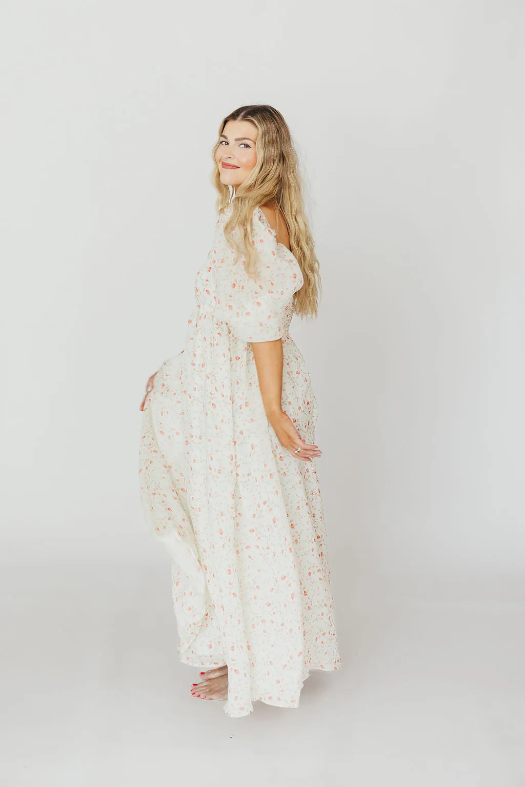 Mona Maxi Dress with Smocking in Ivory Floral - Bump Friendly & Inclusive Sizing (S-2XL)